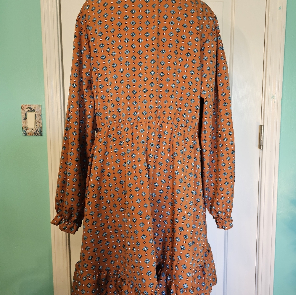 SHEIN Orange Geometric V-Neck Dress Women's Sz 1XL - Picture 14 of 15